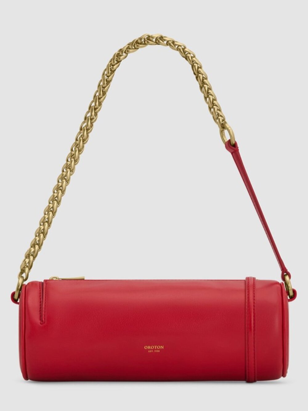 Oroton Market Red Leather Romy Barrel Bag